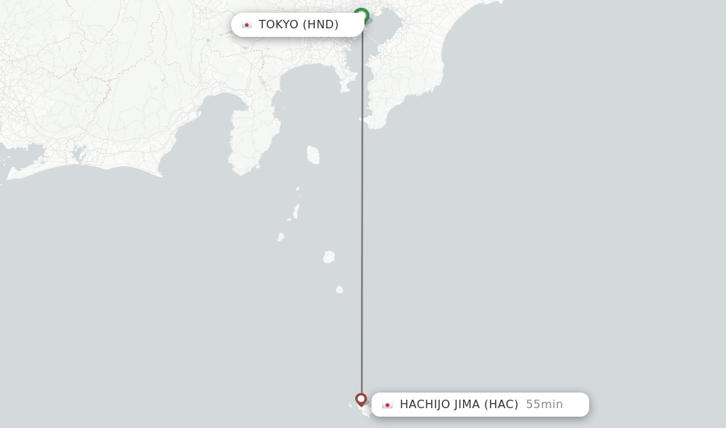Flights from Tokyo to Hachijo Jima route map