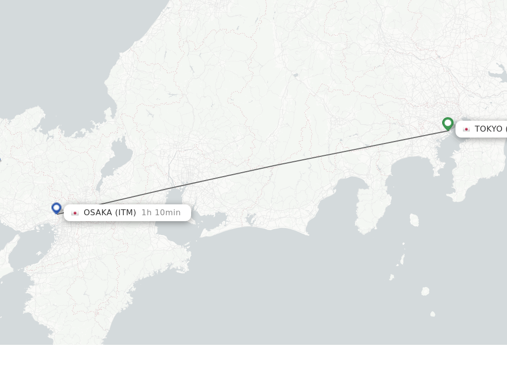 Flights from Tokyo to Osaka route map