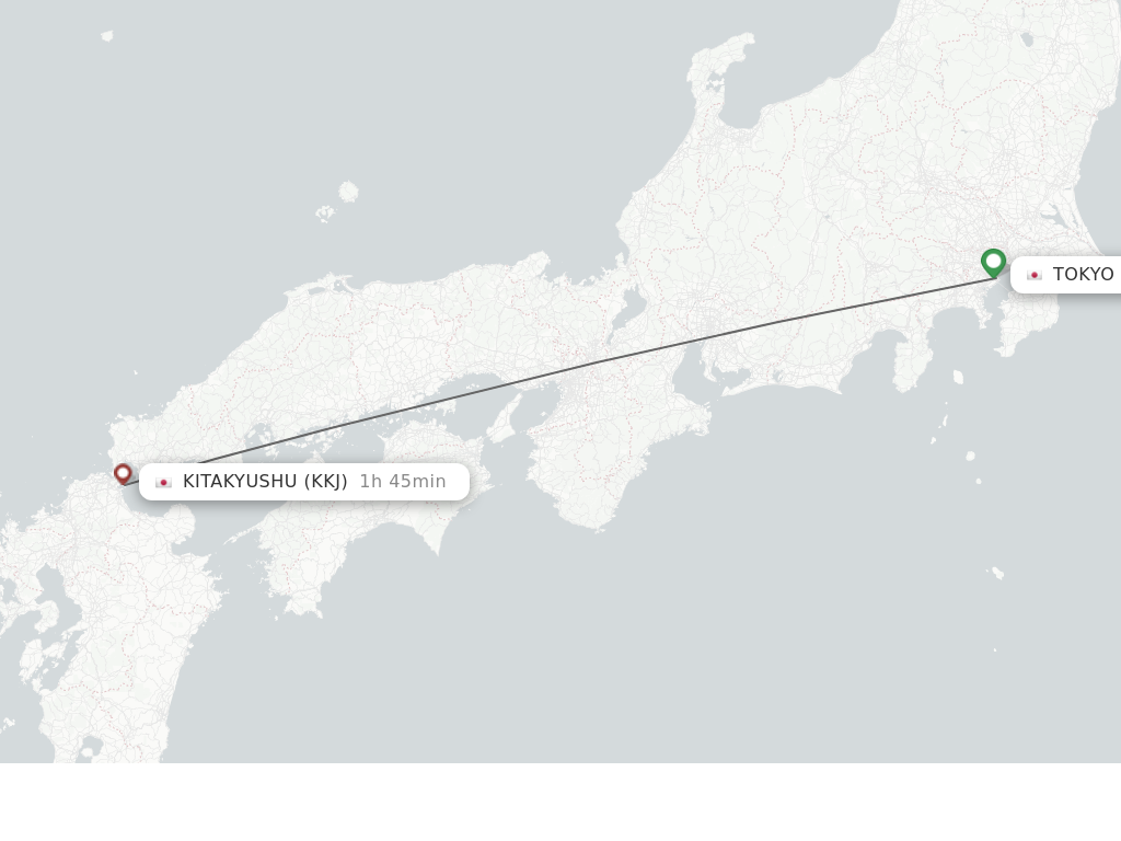 Flights from Tokyo to Kitakyushu route map