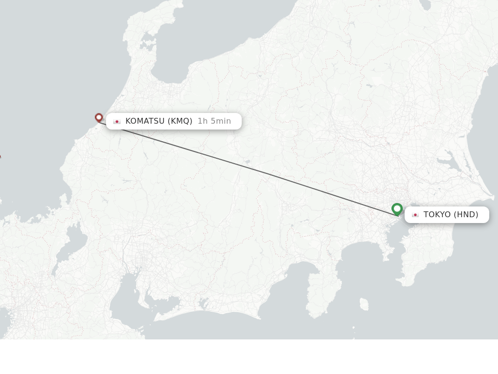 Flights from Tokyo to Komatsu route map