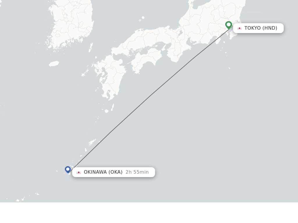Flights from Tokyo to Okinawa route map