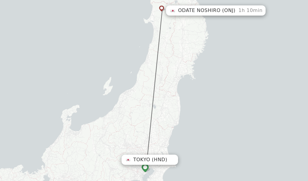 Flights from Tokyo to Odate Noshiro route map