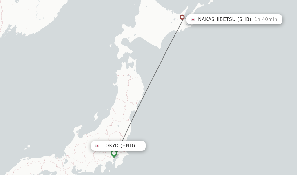 Flights from Tokyo to Nakashibetsu route map