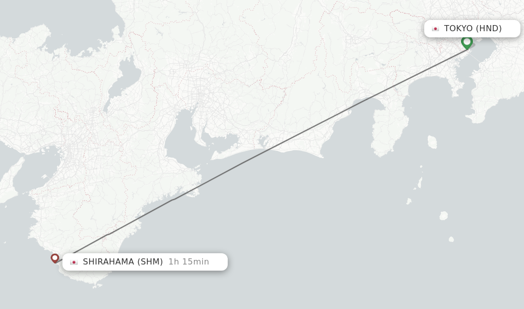 Flights from Tokyo to Shirahama route map