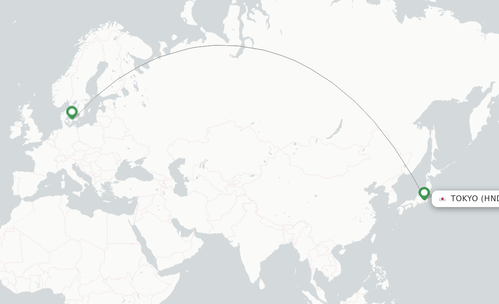 Route map with flights from Tokyo with SAS