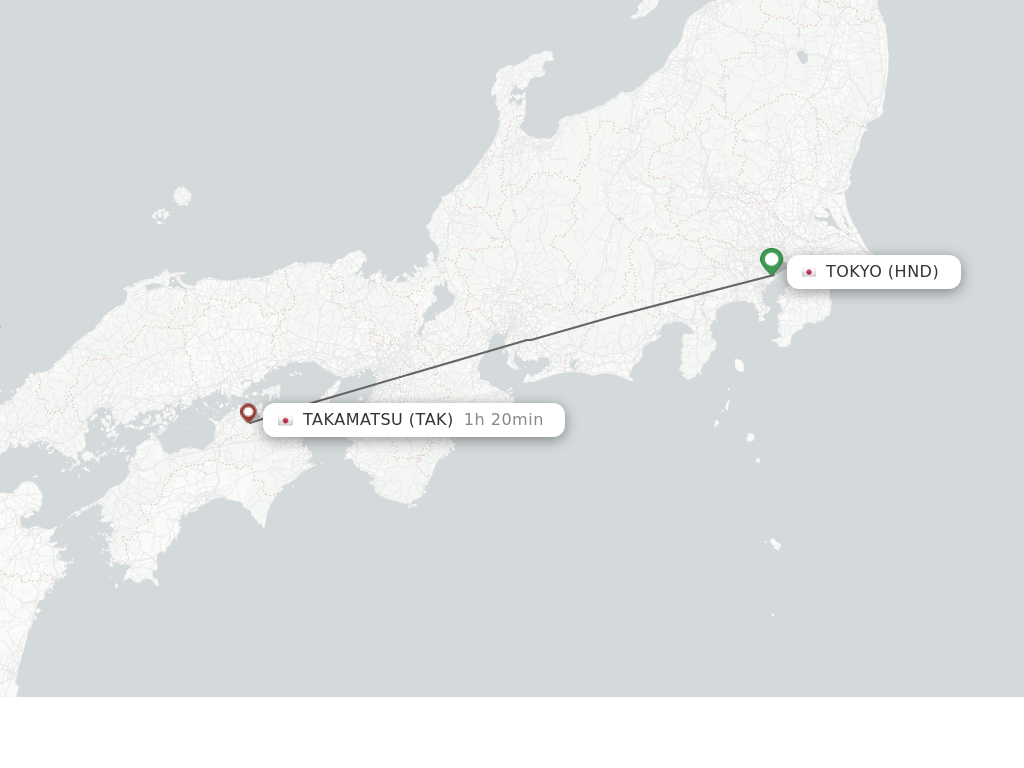 Flights from Tokyo to Takamatsu route map