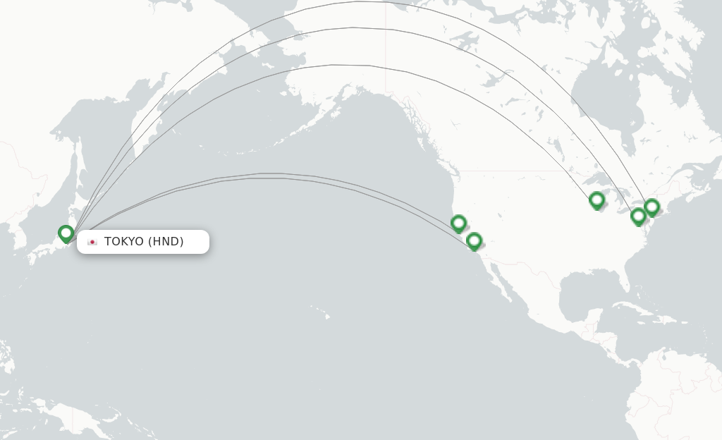 Route map with flights from Tokyo with United