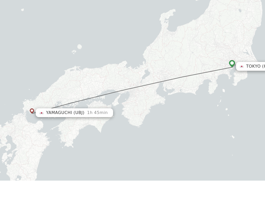 Flights from Tokyo to Ube route map