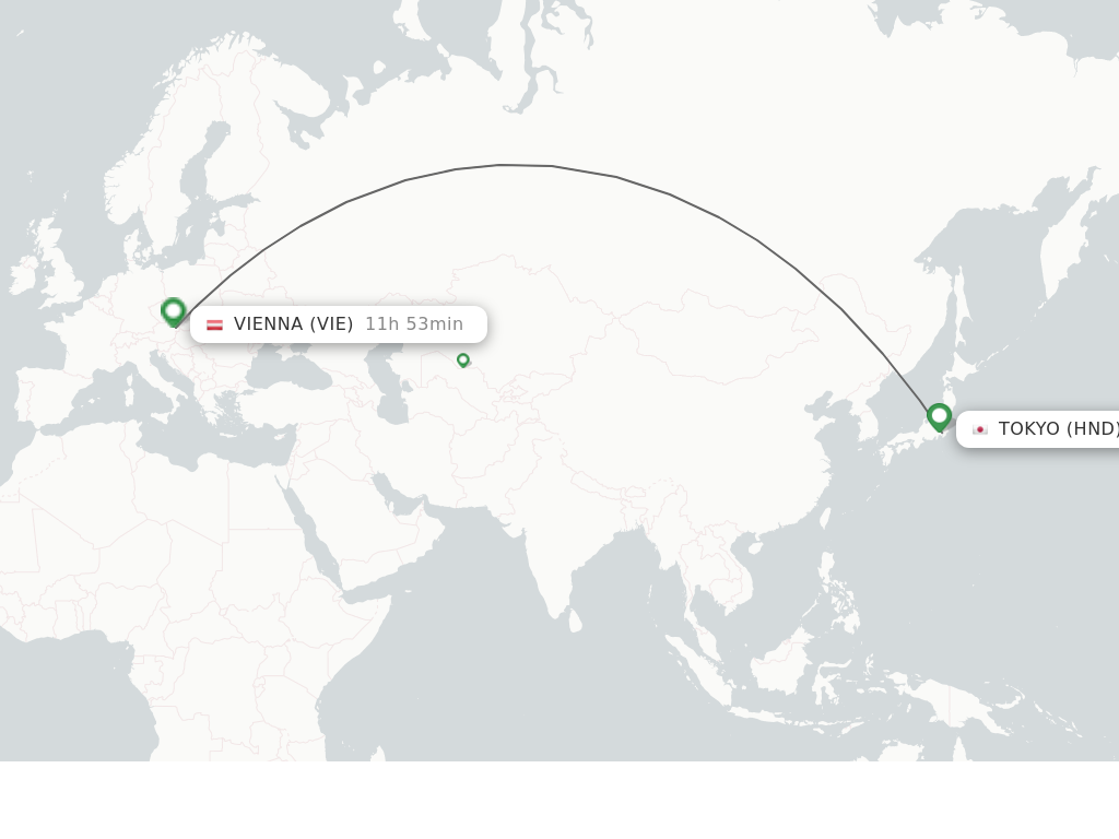 Flights from Tokyo to Vienna route map