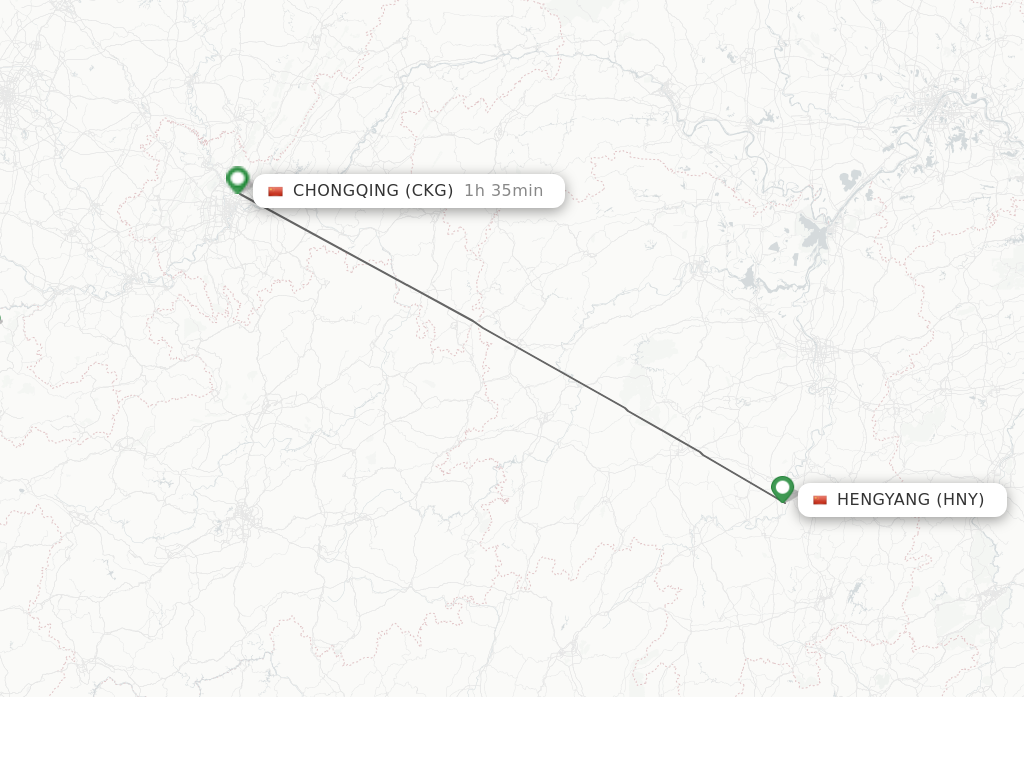 Flights from Hengyang to Chongqing route map