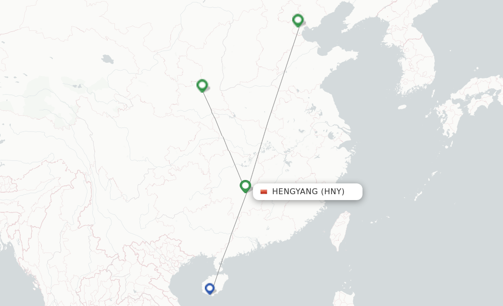 Route map with flights from Hengyang with Tianjin Airlines