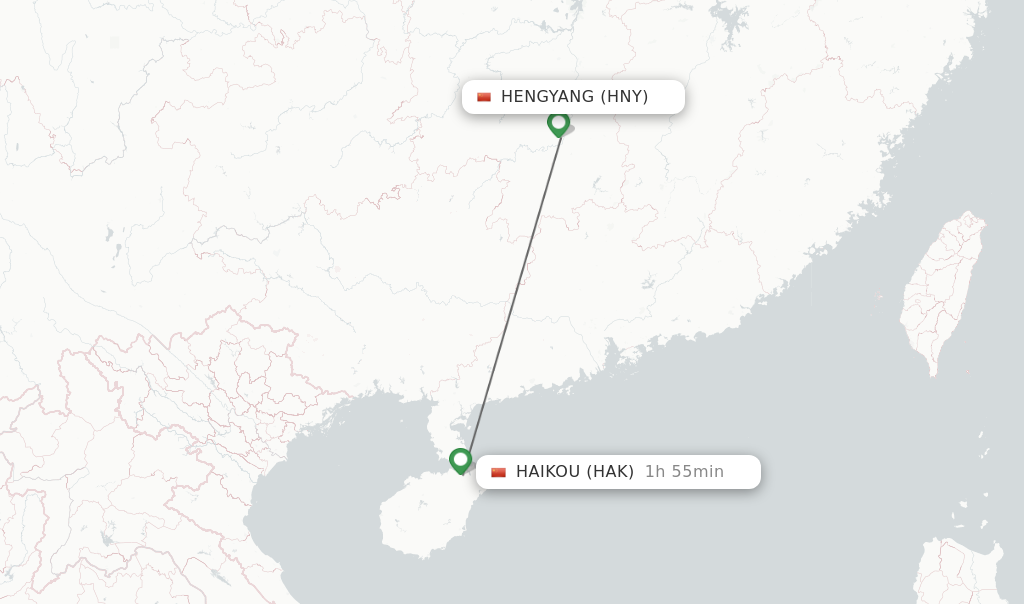 Flights from Hengyang to Haikou route map
