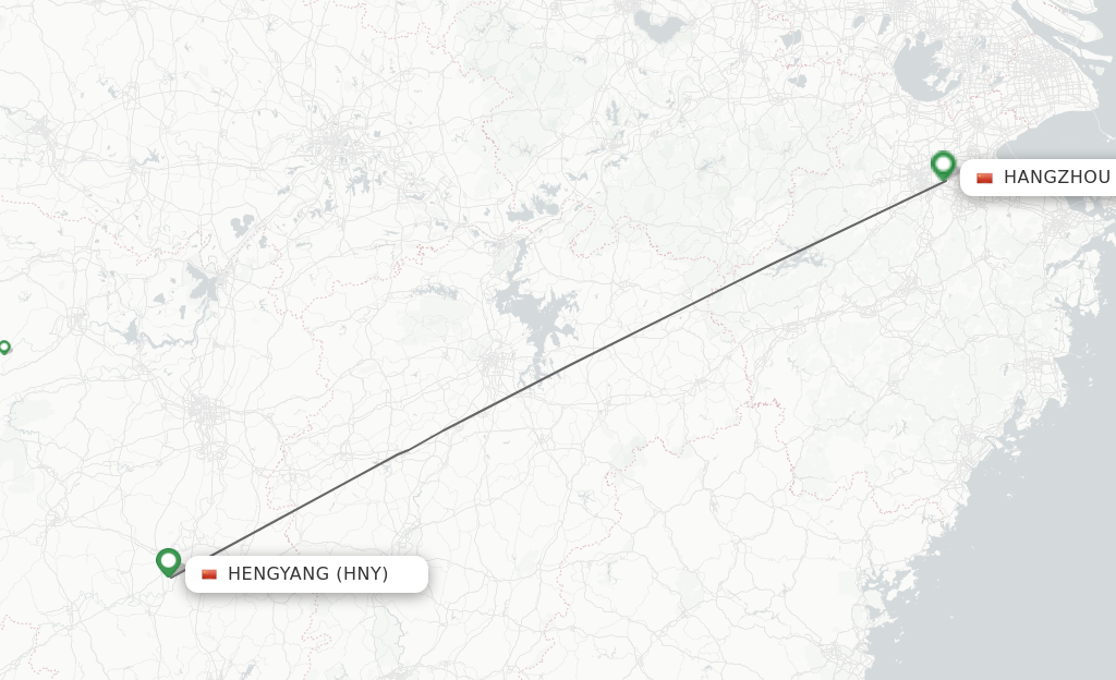 Flights from Hengyang to Hangzhou route map