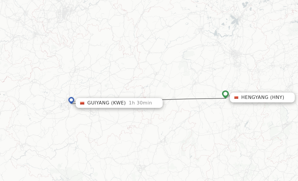 Flights from Hengyang to Guiyang route map