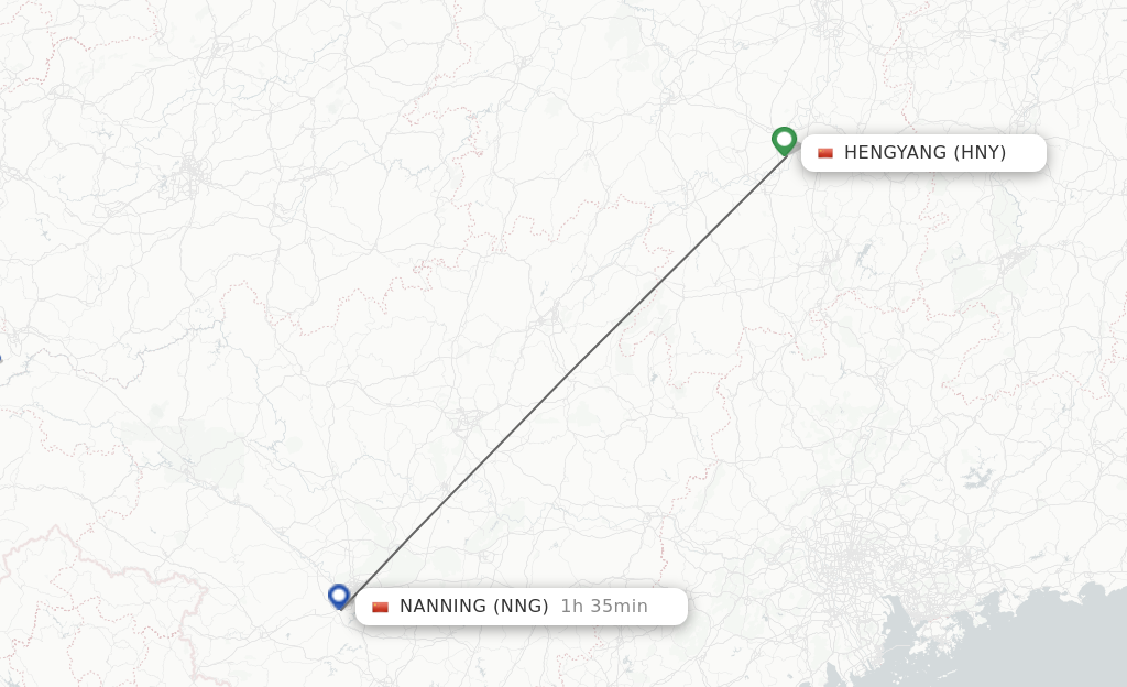 Flights from Hengyang to Nanning route map