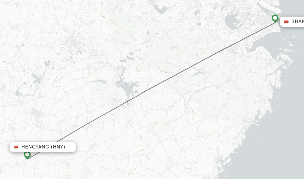 Flights from Hengyang to Shanghai route map