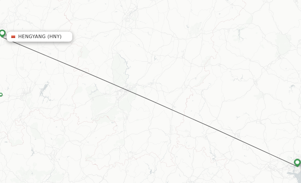 Flights from Hengyang to Xiamen route map