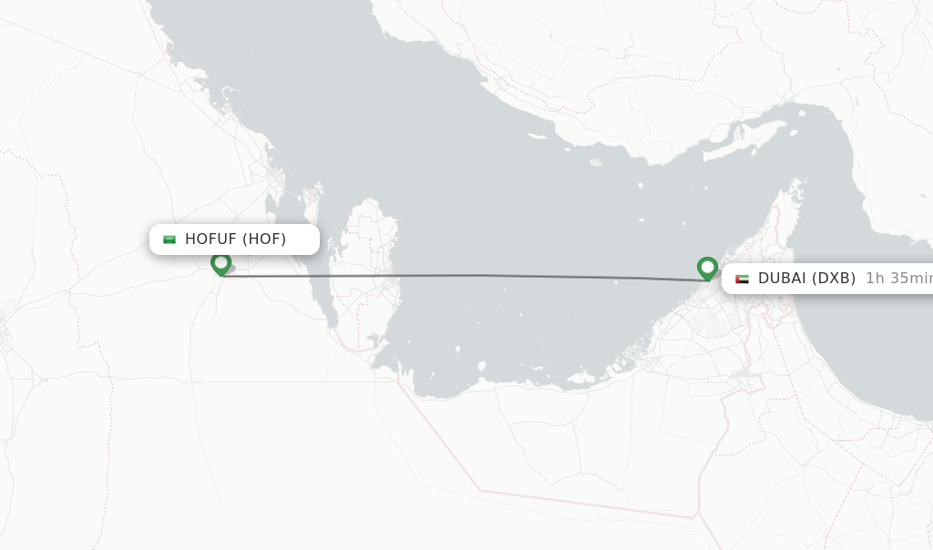 Flights from Hofuf to Dubai route map