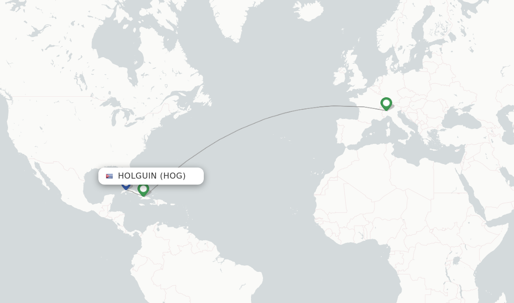 Route map with flights from Holguin with Neos