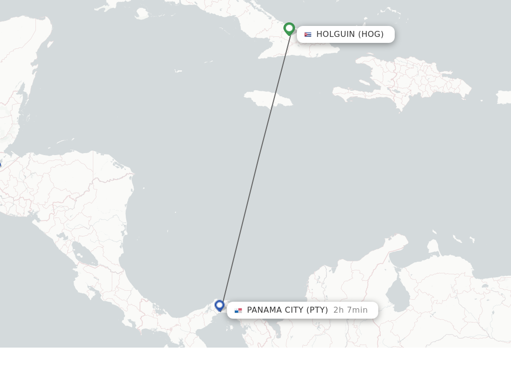 Flights from Holguin to Panama City route map
