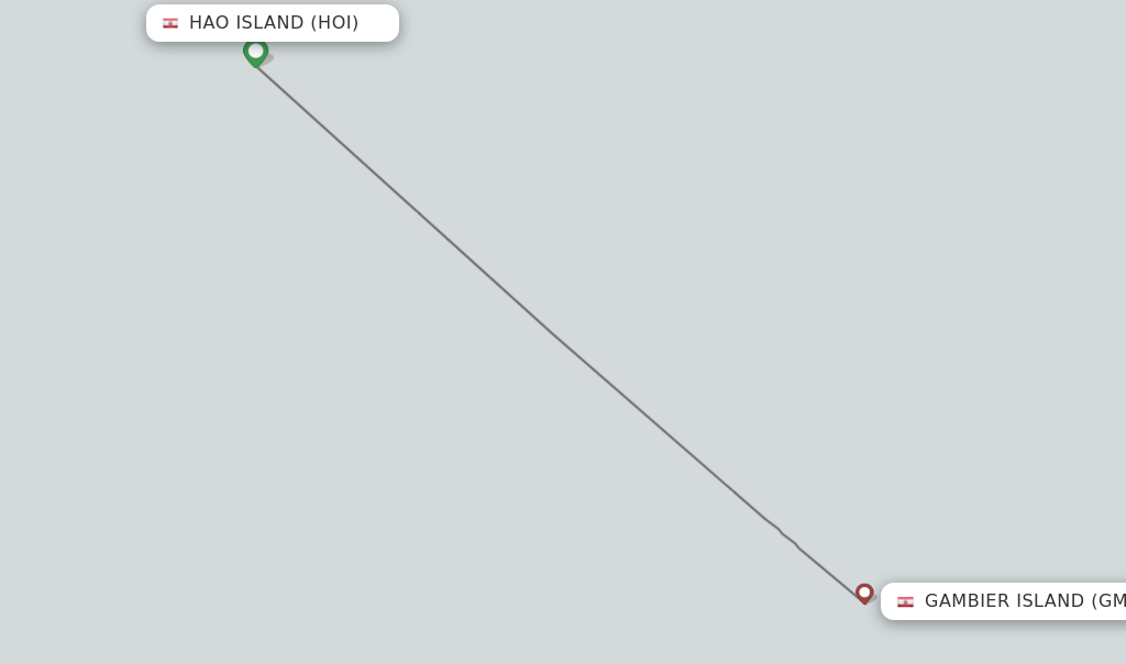 Flights from Hao Island to Gambier Island route map