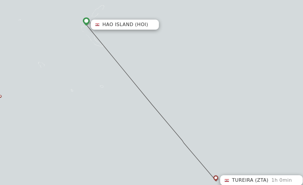 Flights from Hao Island to Tureira route map