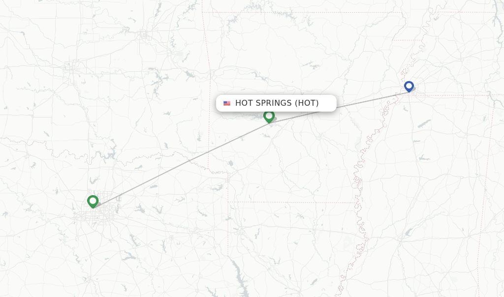 Route map with flights from Hot Springs with Southern