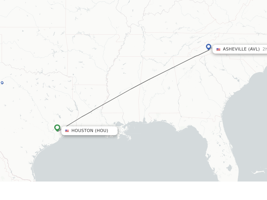 Flights from Houston to Asheville route map