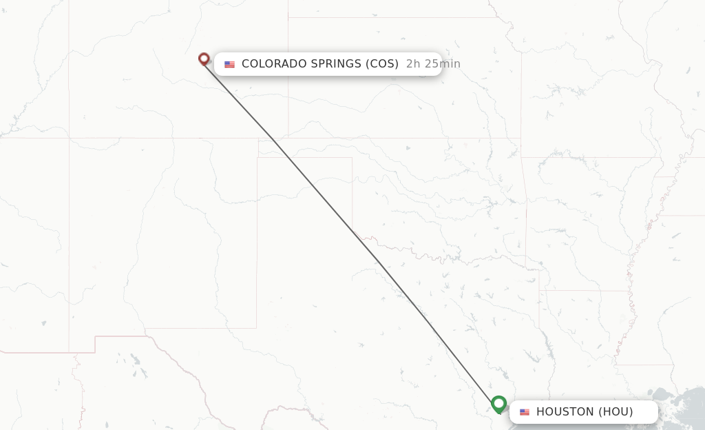 Flights from Houston to Colorado Springs route map