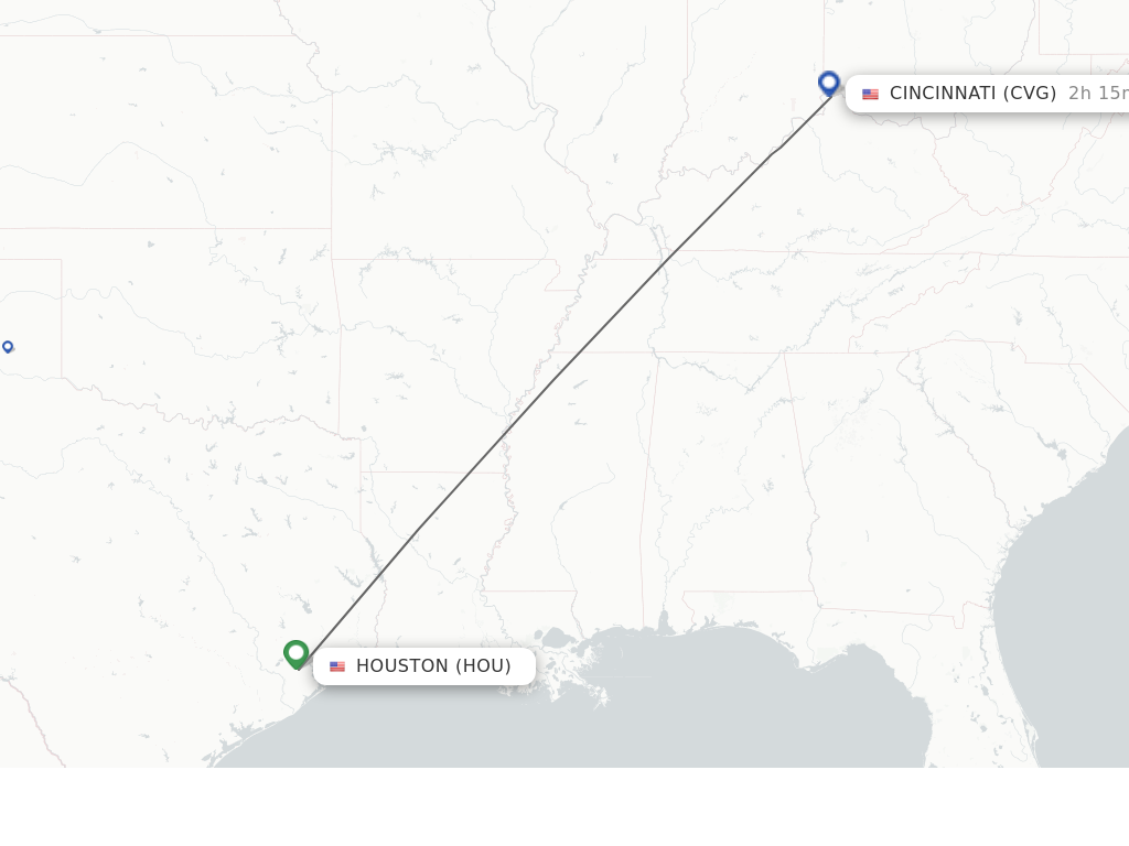 Flights from Houston to Cincinnati route map
