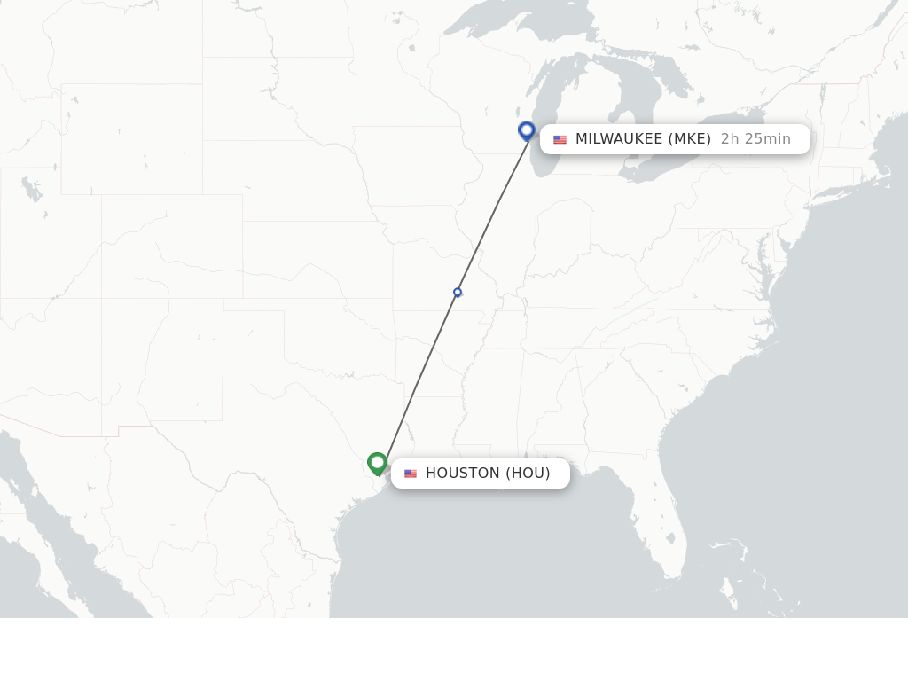 Flights from Houston to Milwaukee route map