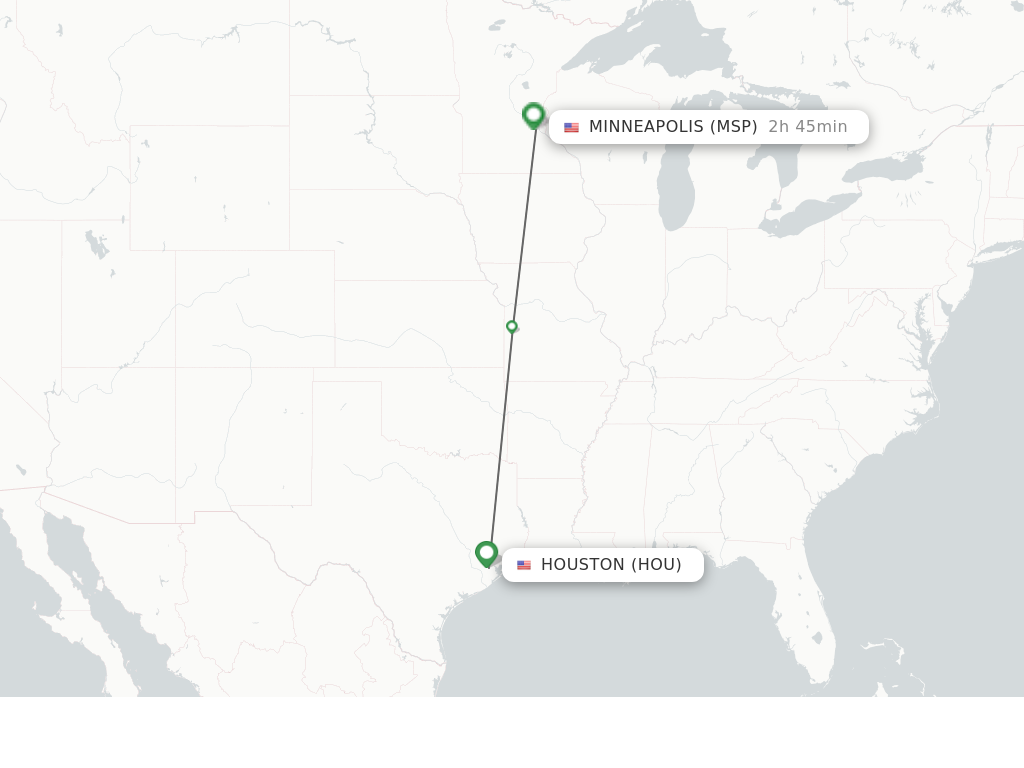 Flights from Houston to Minneapolis route map