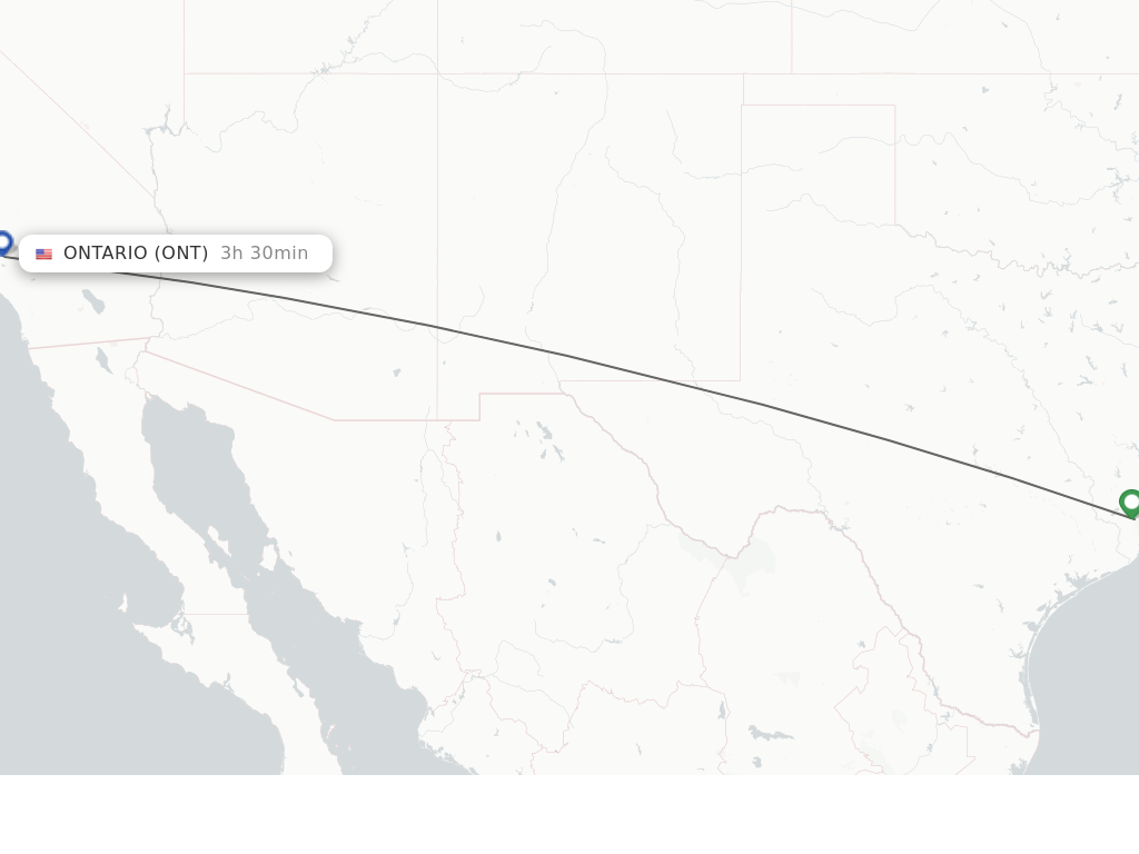 Flights from Houston to Ontario route map