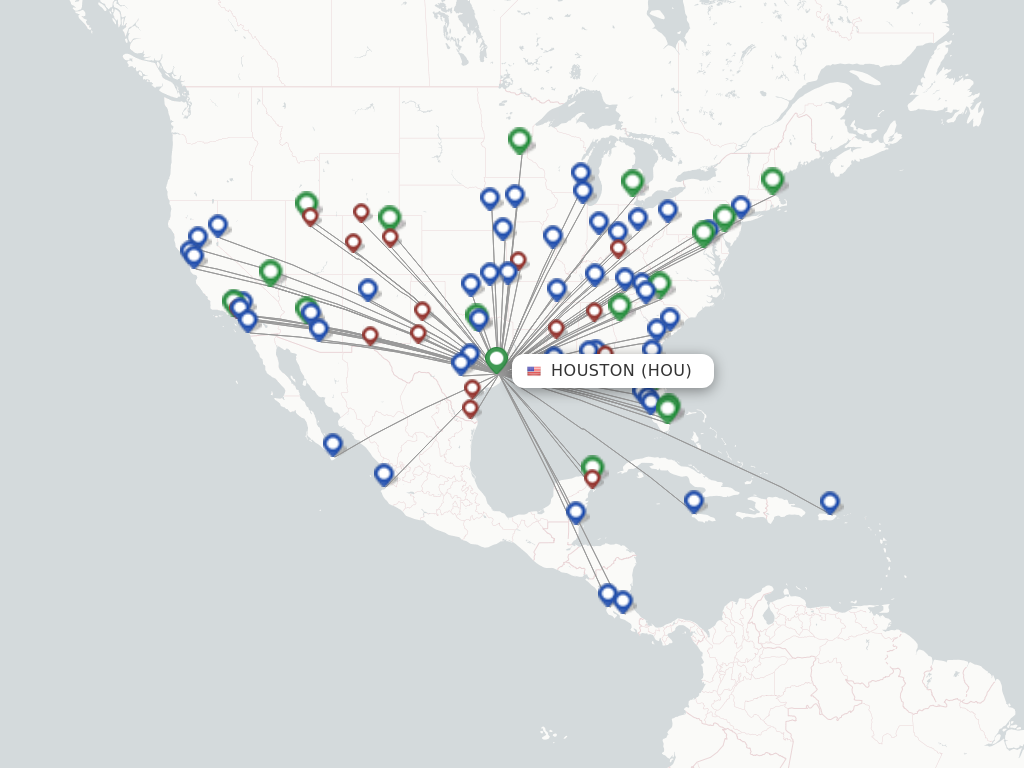Flights from Houston to Mexico City route map