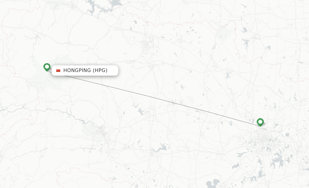 Route map with flights from Hongping with China Southern