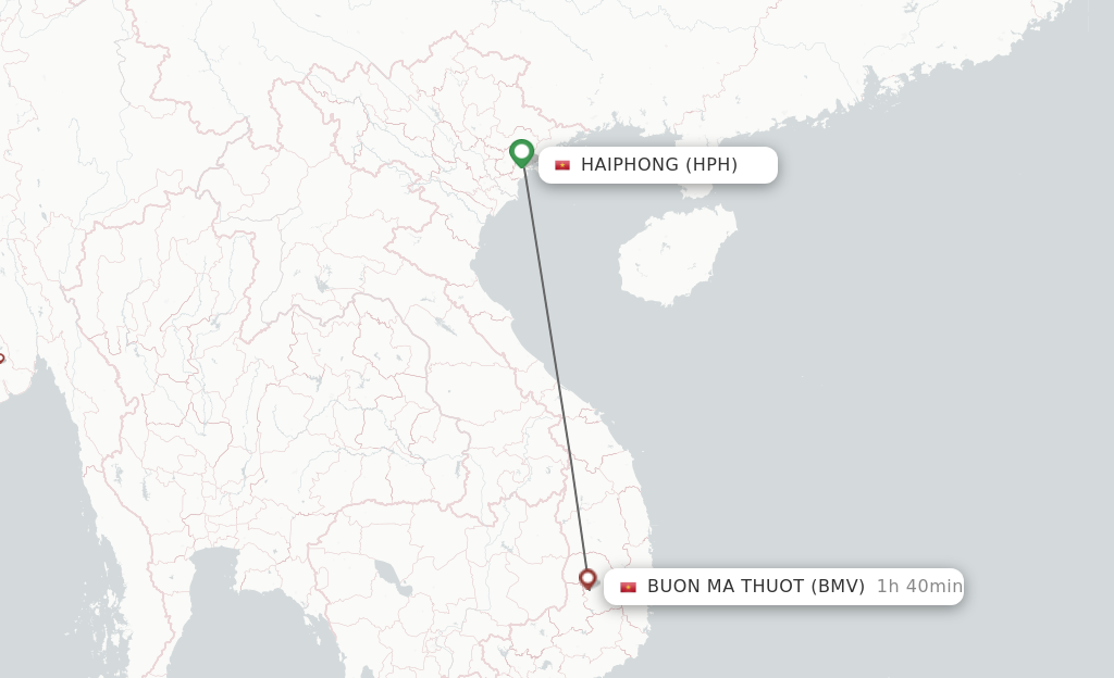 Flights from Haiphong to Buon Ma Thout route map
