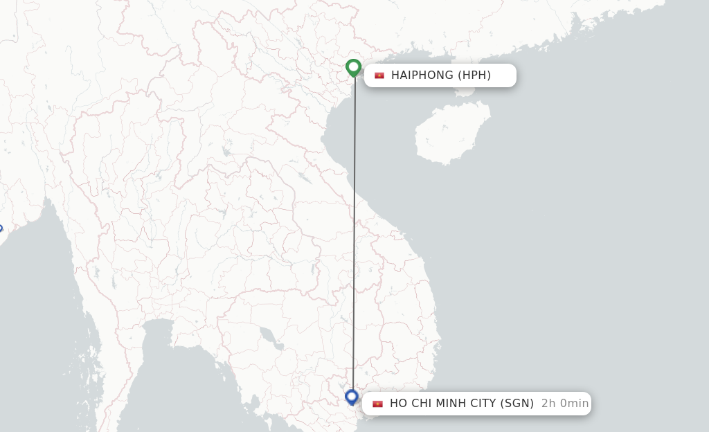 Flights from Haiphong to Ho Chi Minh City route map
