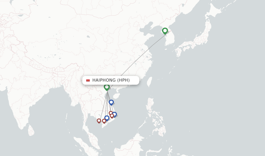 Route map with flights from Haiphong with VietJet
