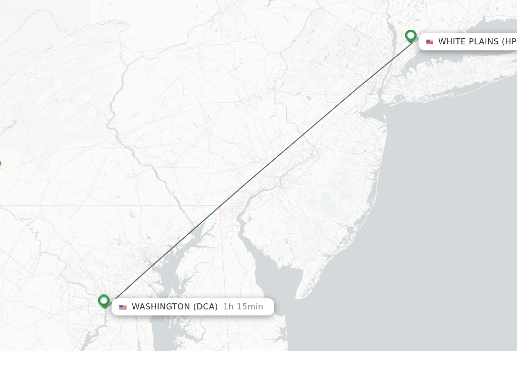 Flights from White Plains to Washington route map