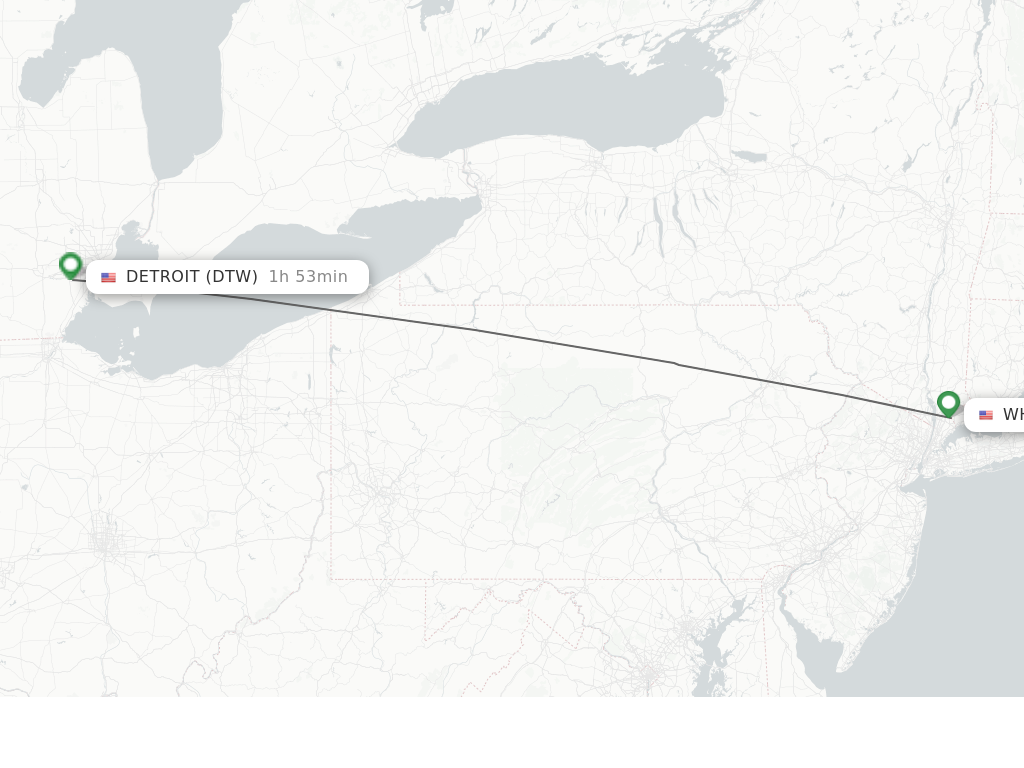 Flights from White Plains to Detroit route map
