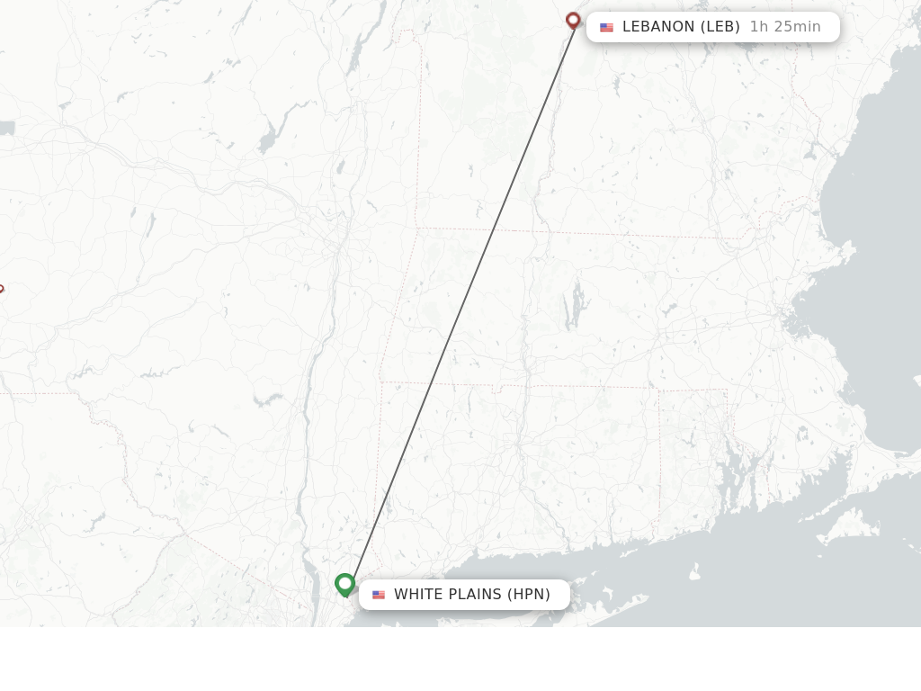 Flights from White Plains to Lebanon route map