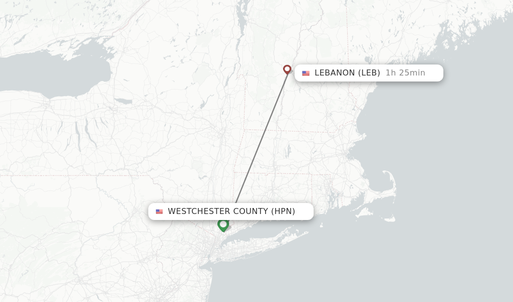 Flights from Westchester County to Lebanon route map