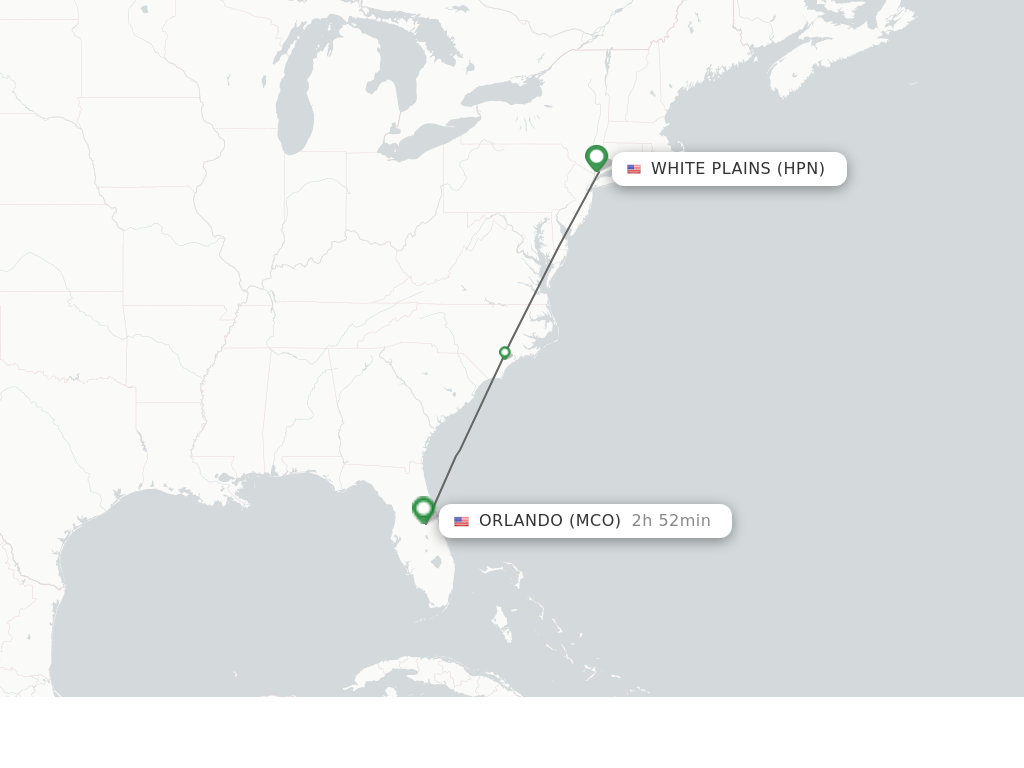 Flights from White Plains to Orlando route map
