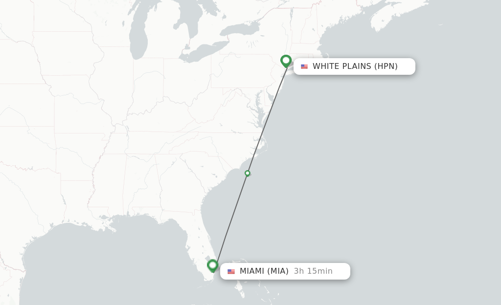 Flights from White Plains to Miami route map