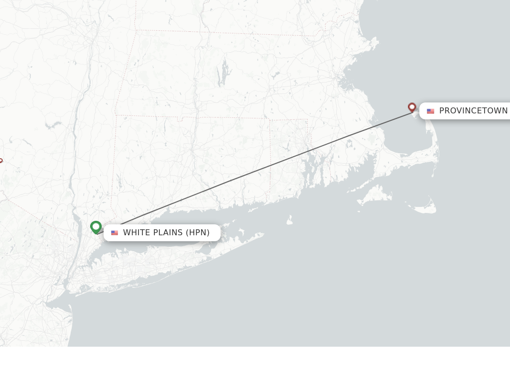 Flights from Westchester County to Provincetown route map