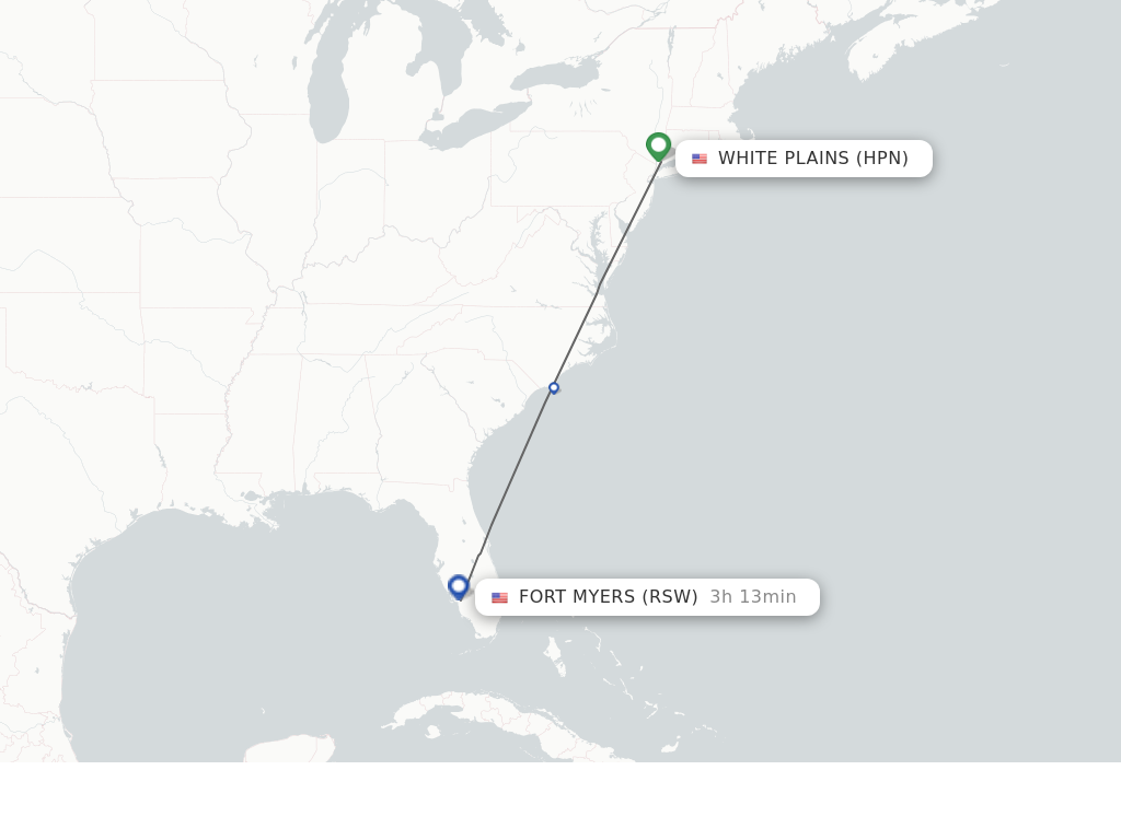 Flights from White Plains to Fort Myers route map