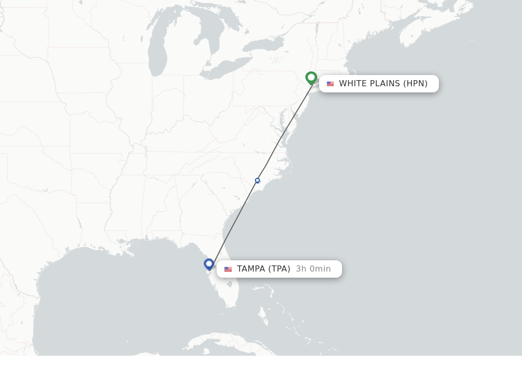 Flights from White Plains to Tampa route map