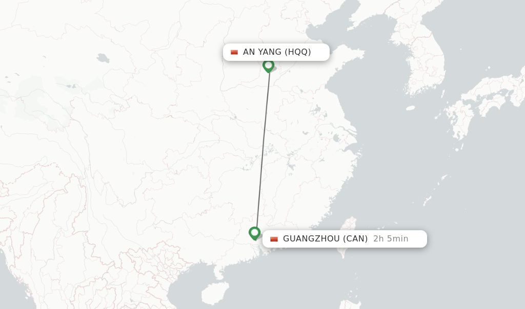 Flights from An Yang to Guangzhou route map