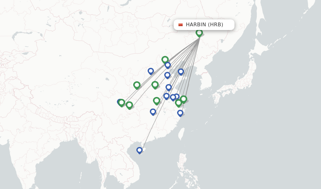 Route map with flights from Harbin with Sichuan Airlines
