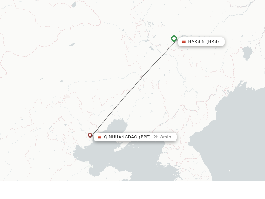 Flights from Harbin to Qinhuangdao route map